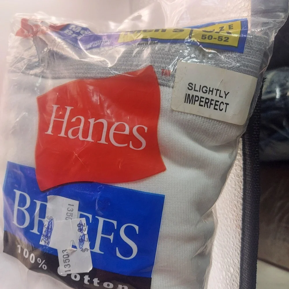 Hanes Big Mens Briefs 3‎ Pack 3X Size 50-52 White Cotton Slightly Imperfect 2000